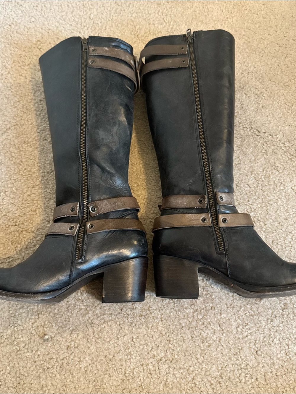 FREEBIRD BY STEVEN Clive Black Brown Strappy Buckle Tall Knee High Boho Boots 7 - Picture 4 of 11
